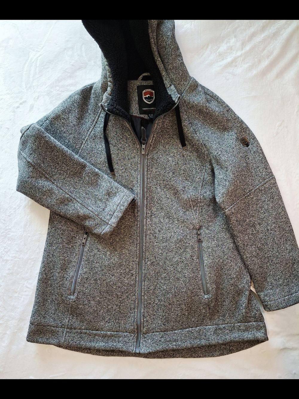 1 Madison Expedition Full Zip Jacket w/ Hoodie Knit Heathered Gray Women's XL